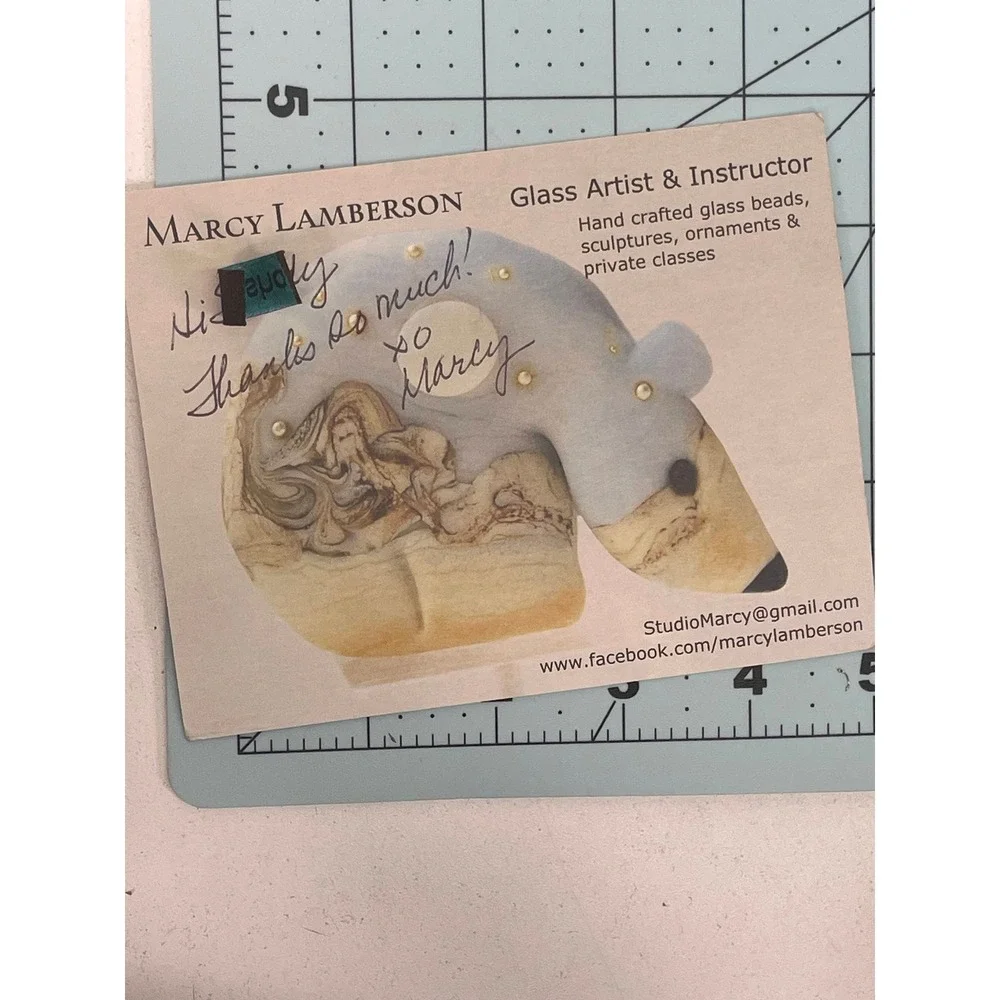 Marcy Lamberson Artisan Lampwork Glass Polar Bear Focal Bead Iridescent Amber